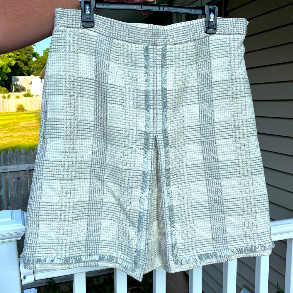 NWT Brooks Brothers Tweed Split-Front White Shimmer Skirt, size 14